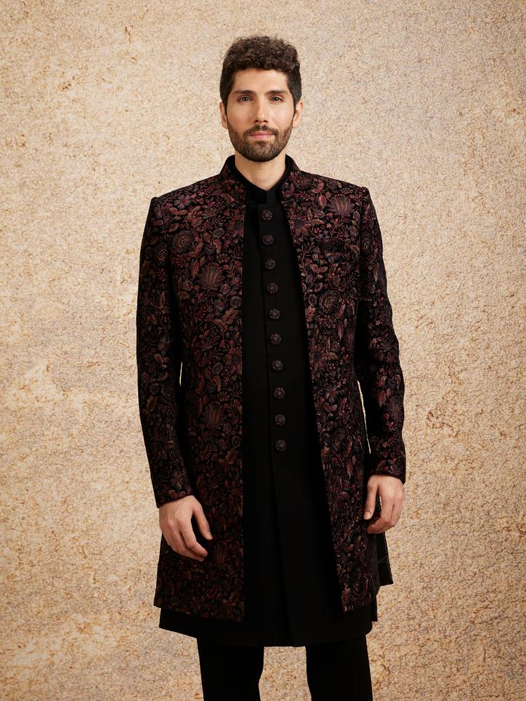 Twamev Men Black Velvet Elegance Indo Western