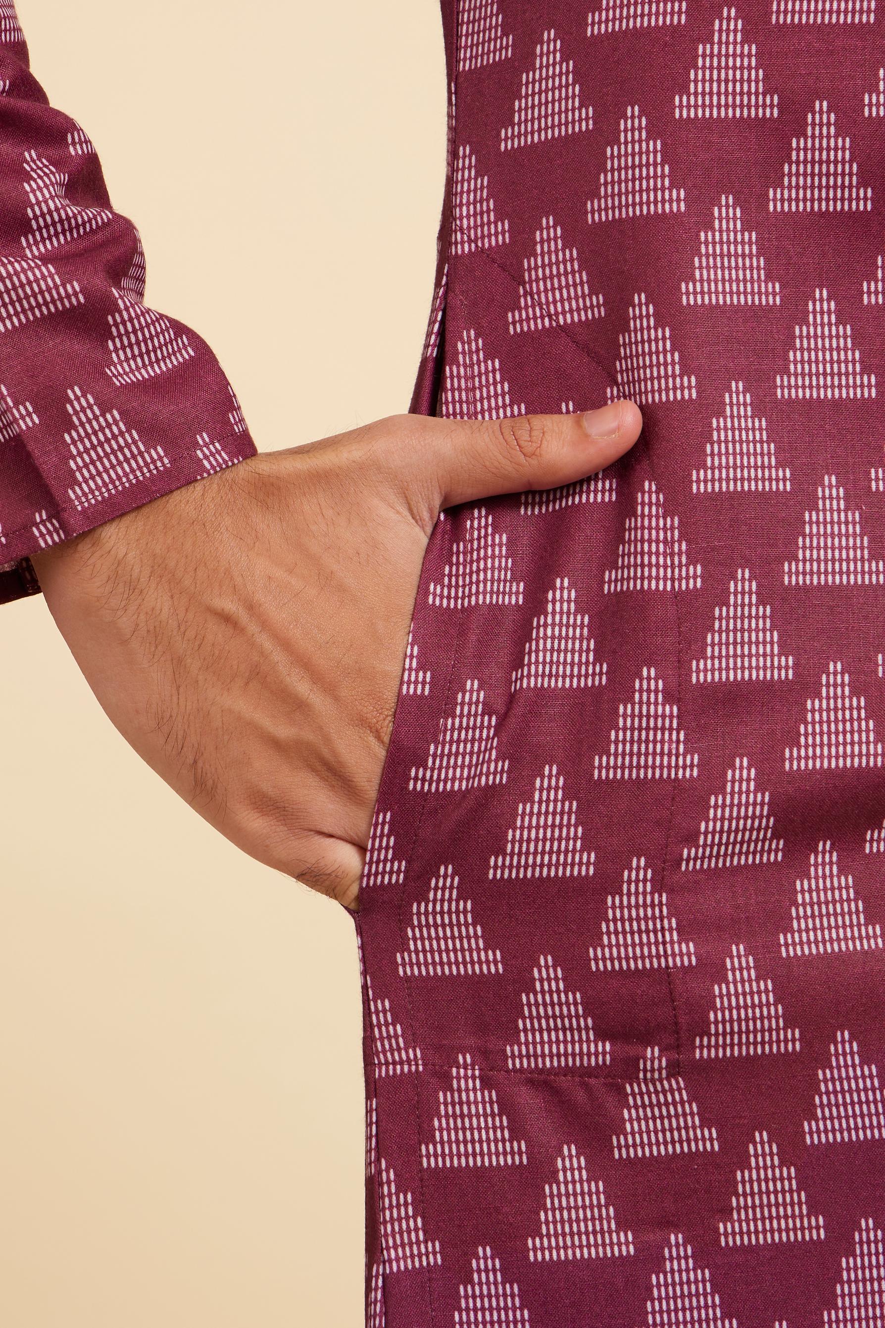 Diwas Men Damson Purple Kurta with Gopuram Motifs