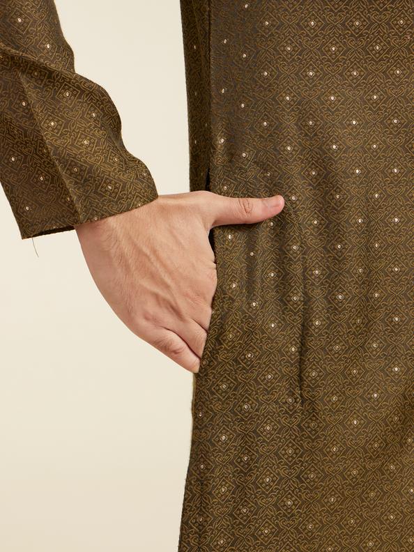Diwas Men Olive Green Intricate Chowkadi Pattern with Sequin Work