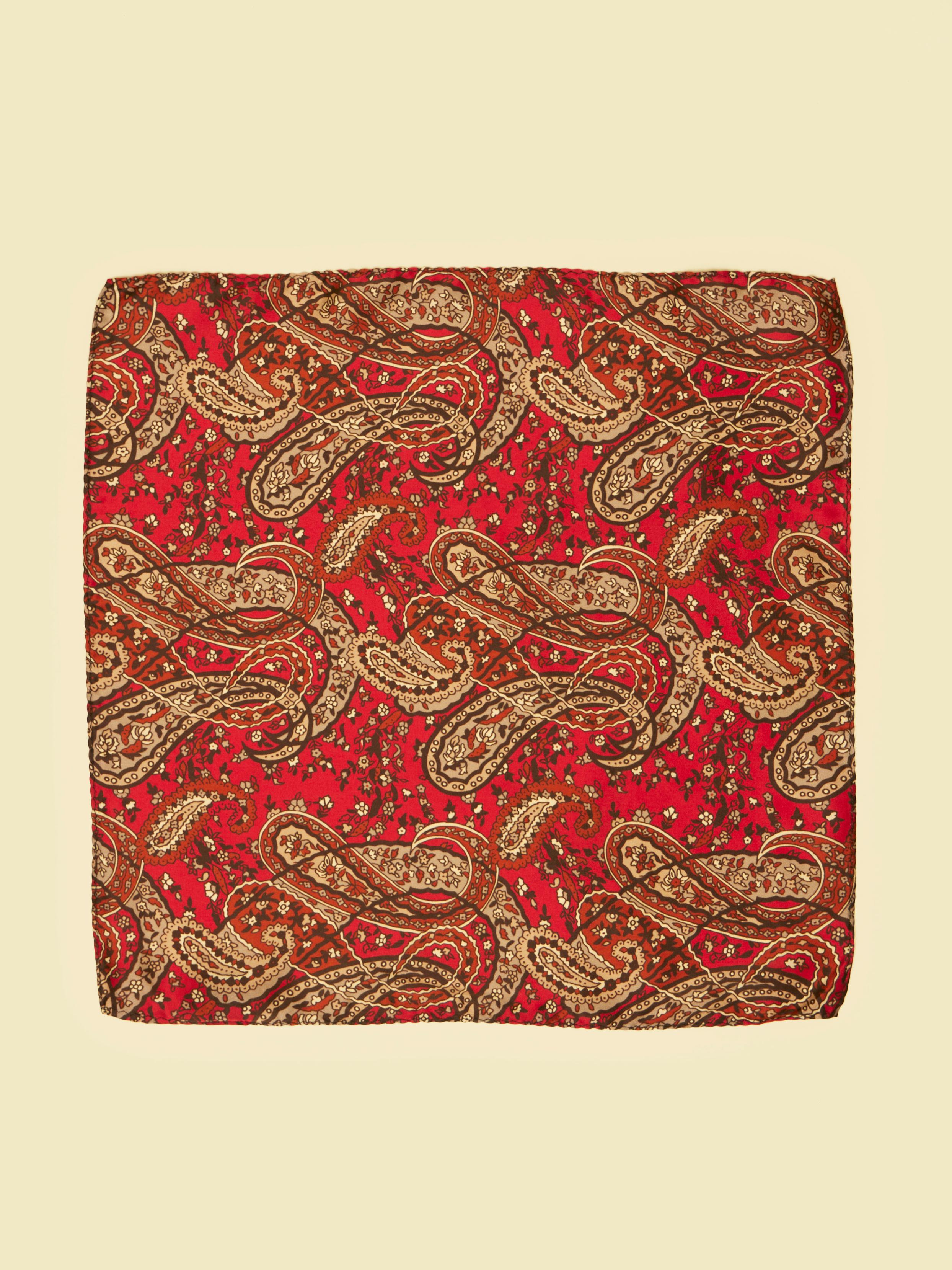 Twamev Men Regal Red Satin Pocket Square