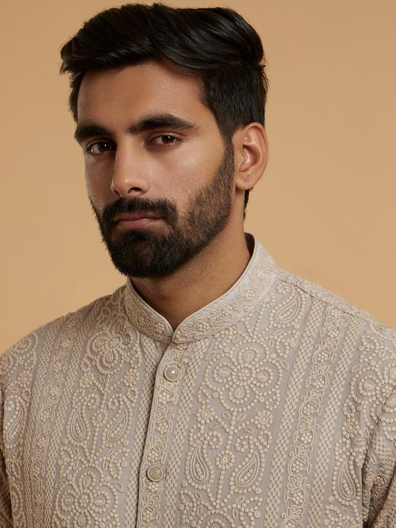 Twamev Men Beige Extravaganza Georgette Kurta Pajama