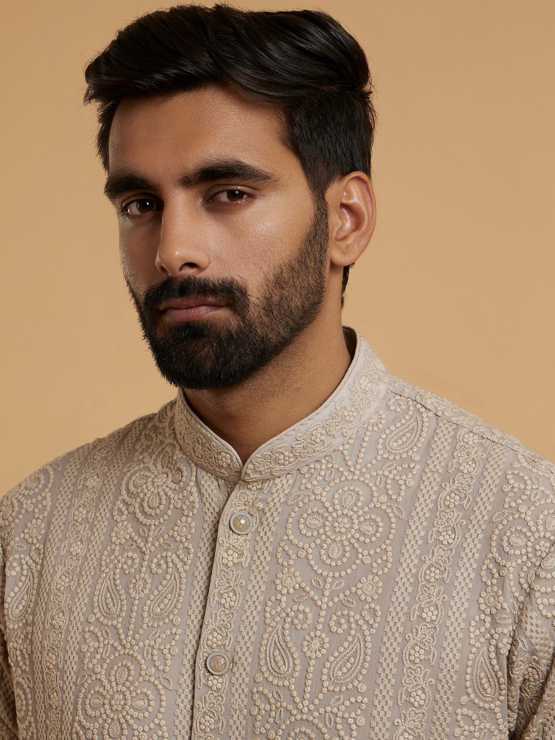 Twamev Men Beige Extravaganza Georgette Kurta Pajama