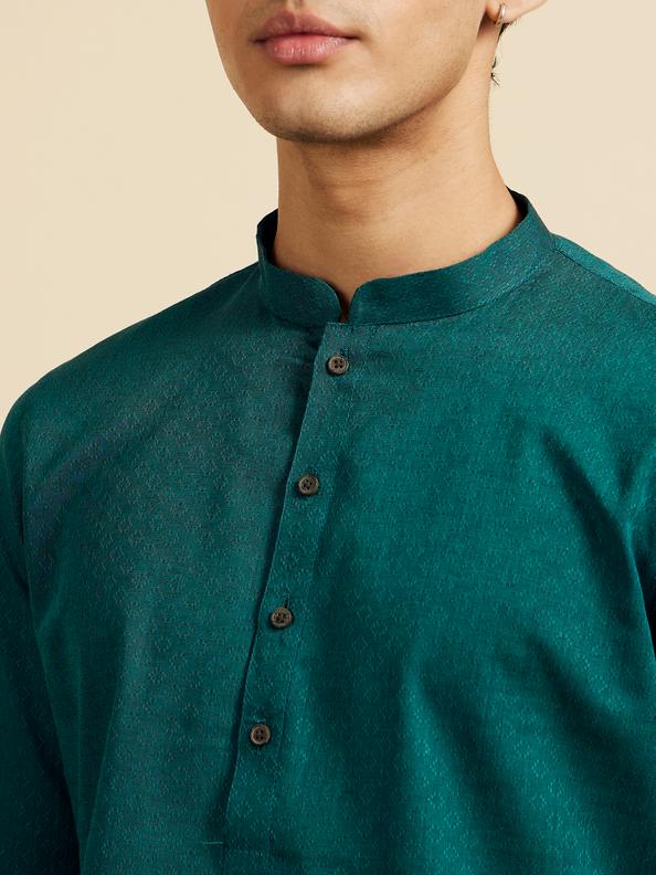 Diwas Men Teal Green Lattice Patterned Kurta
