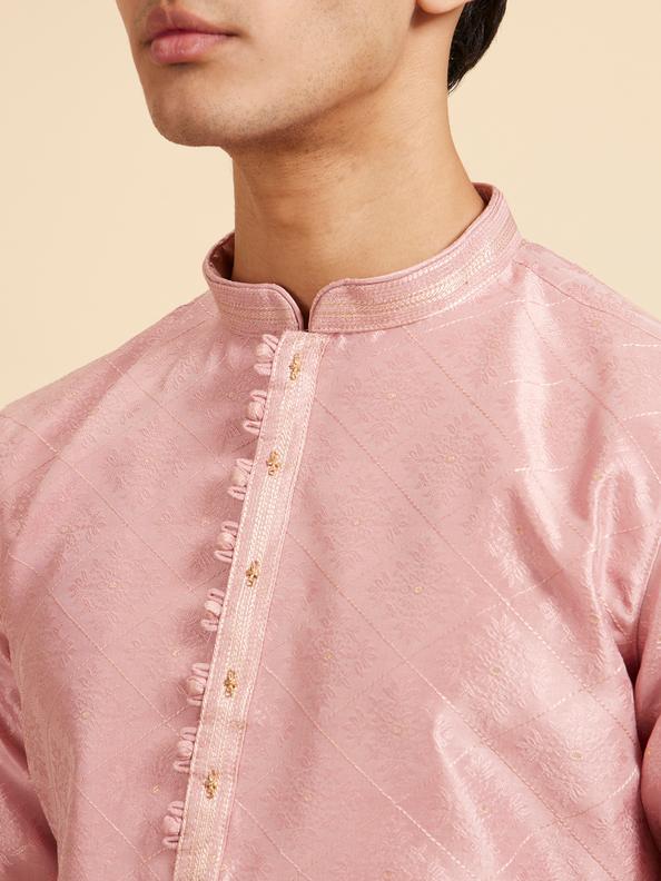 Diwas Men Rose Pink Buta Jaal Patterned Kurta with Rhinestones