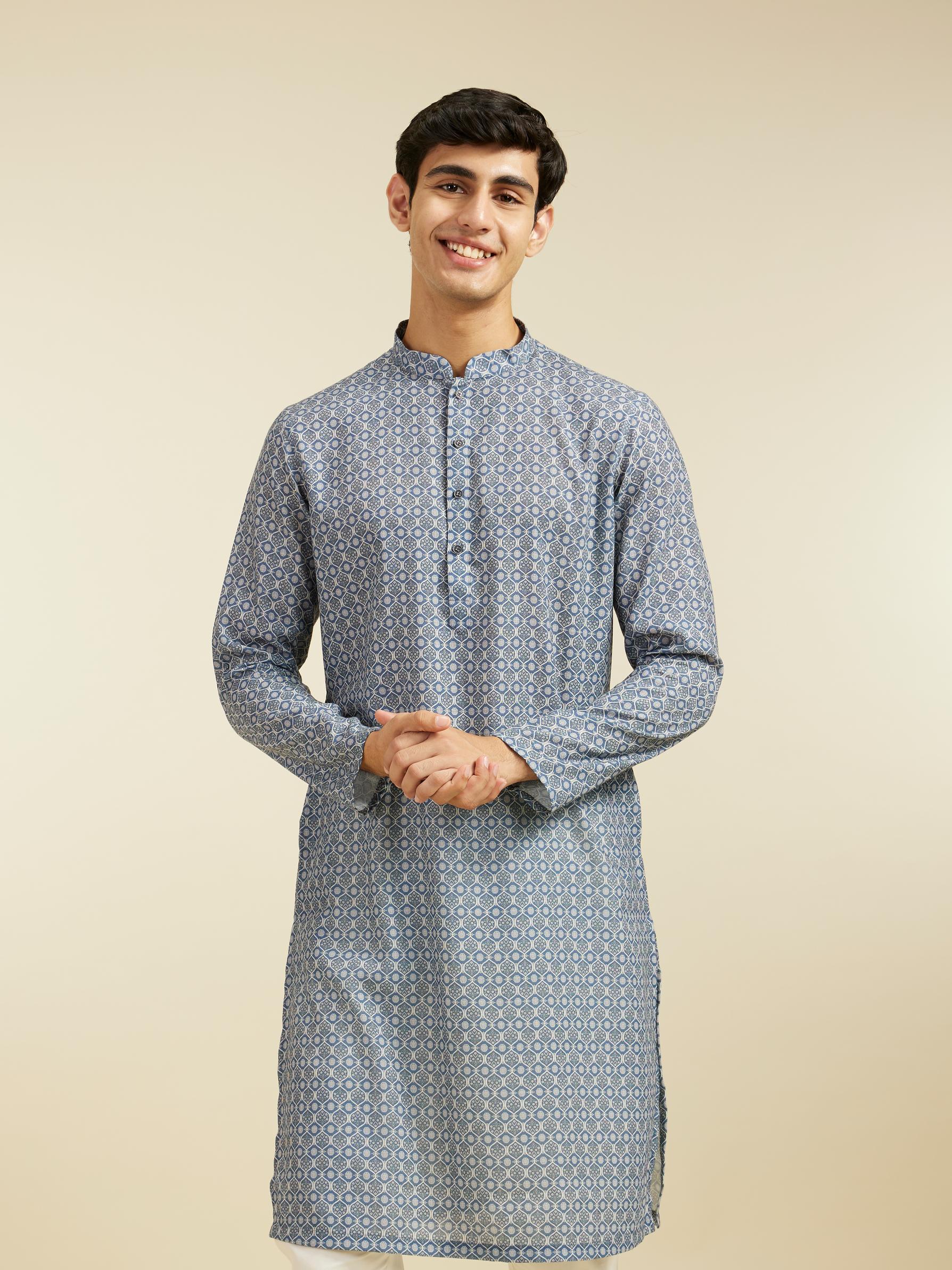 Diwas Men Oxford Blue Jaal Patterned Kurta