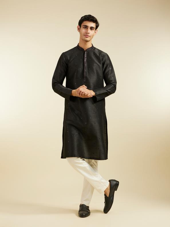 Diwas Men Midnight Black Buta Embroidered Kurta with Sequin Work