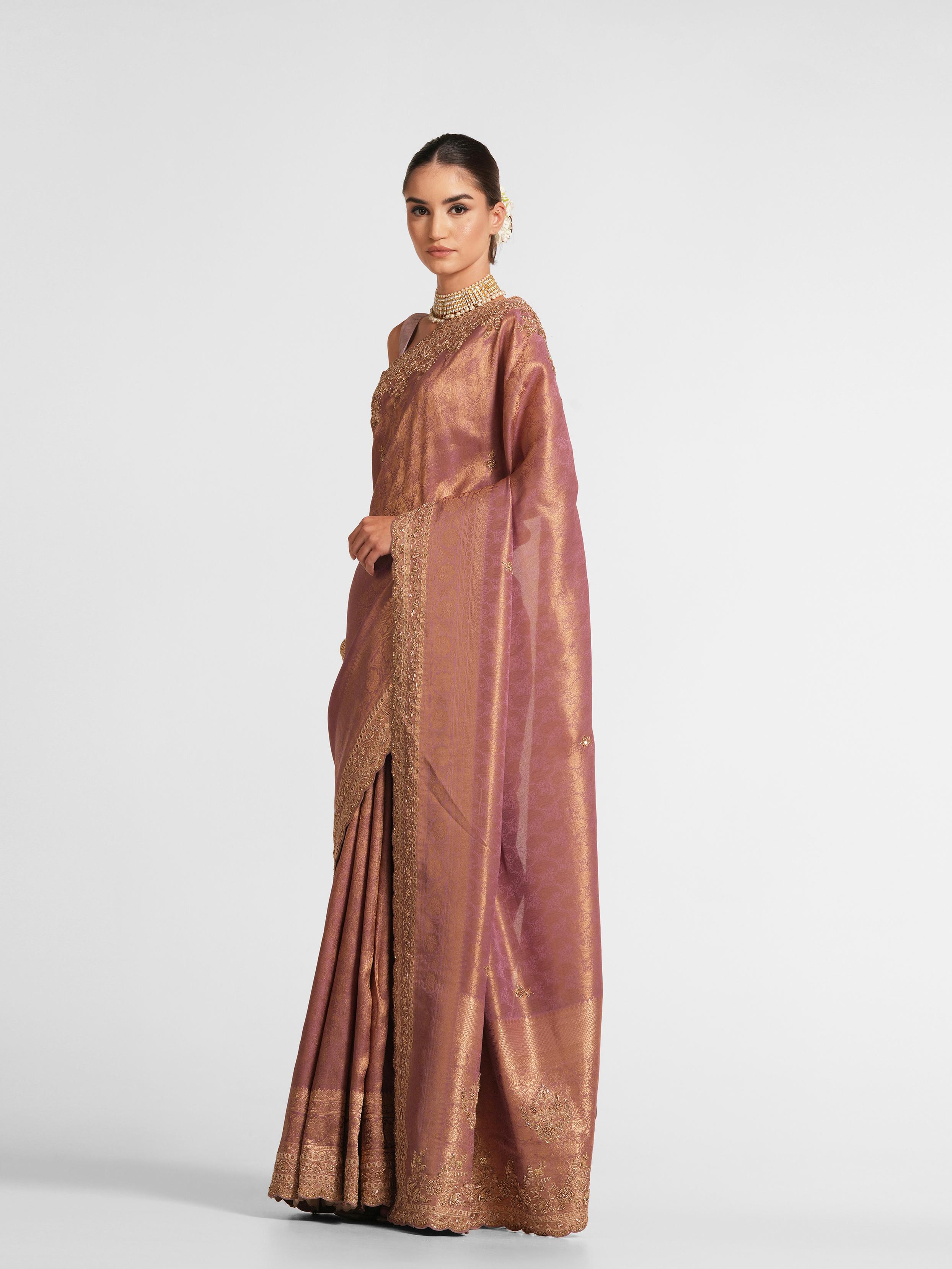 Twamev Women Festive Dusty Pink Saree
