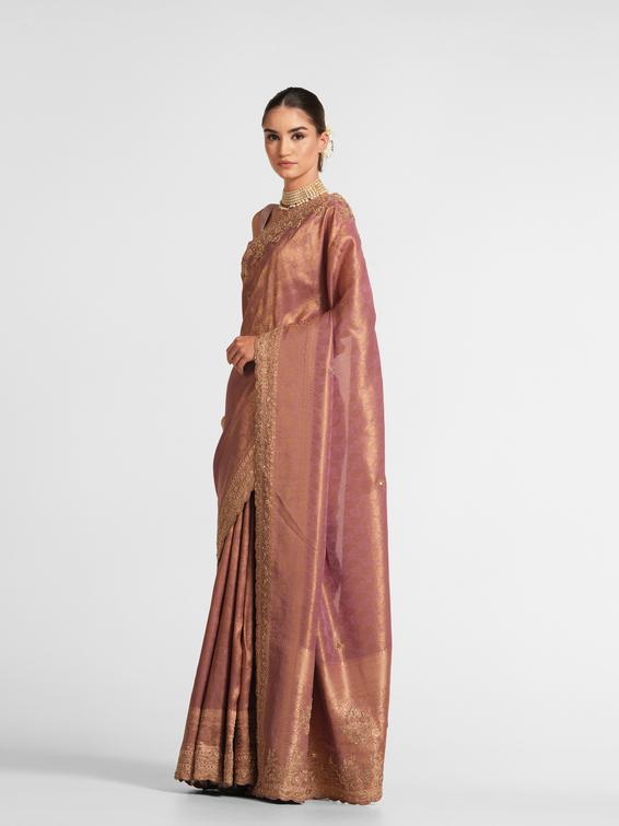 Twamev Women Festive Dusty Pink Saree