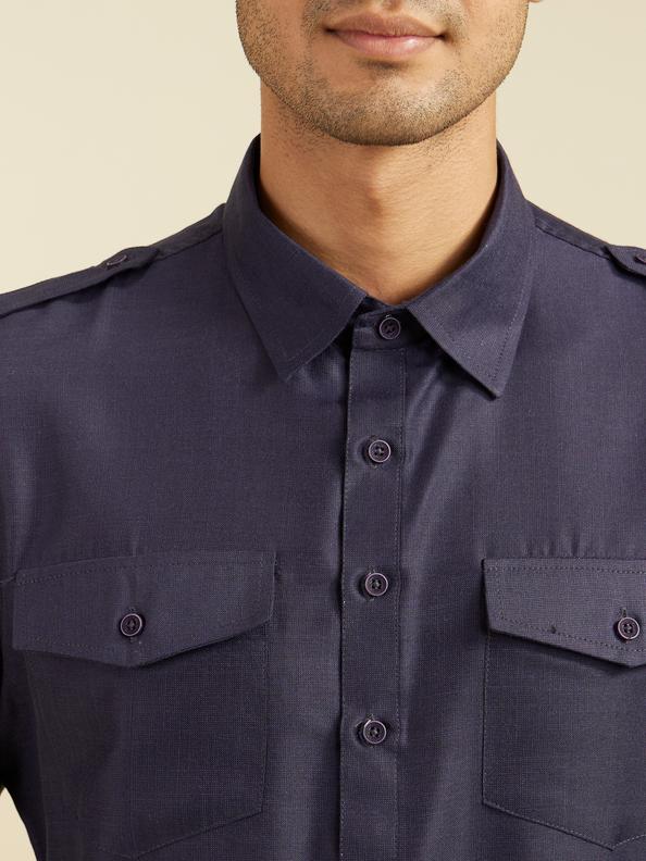 Diwas Men Indigo Blue Paithani Style Kurta with Cuffed Sleeves