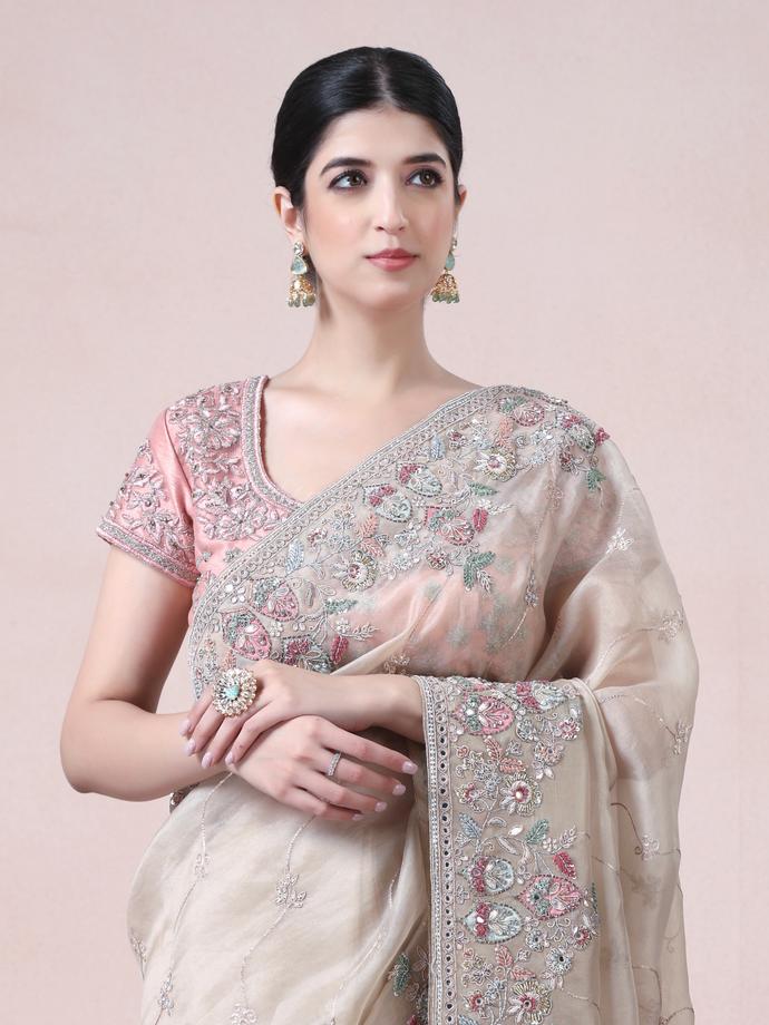 Twamev Women Graceful Fawn Floral Saree