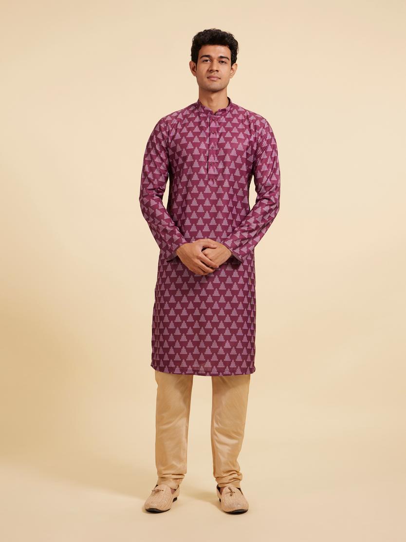 Diwas Men Damson Purple Kurta with Gopuram Motifs