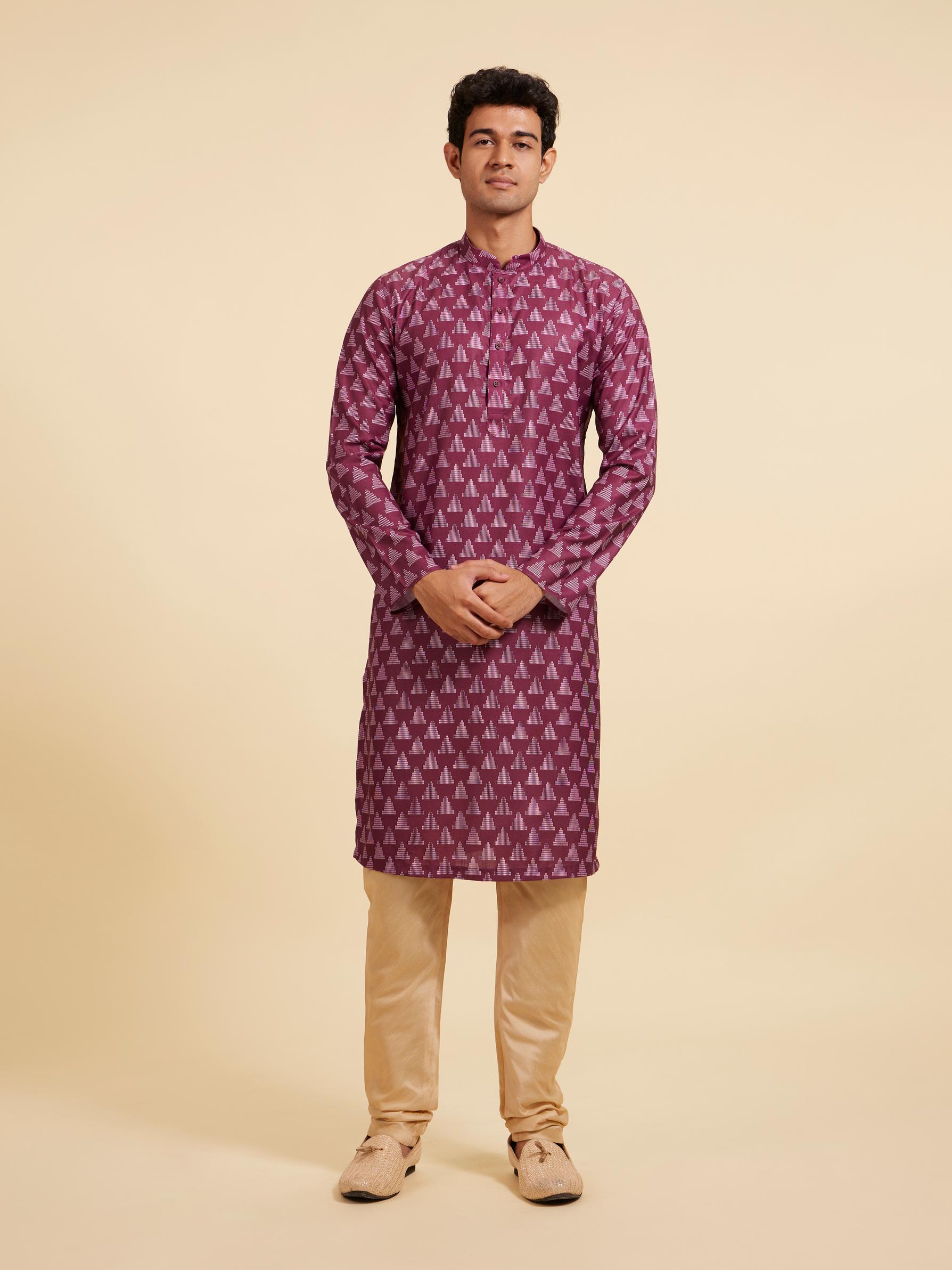 Diwas Men Damson Purple Kurta with Gopuram Motifs