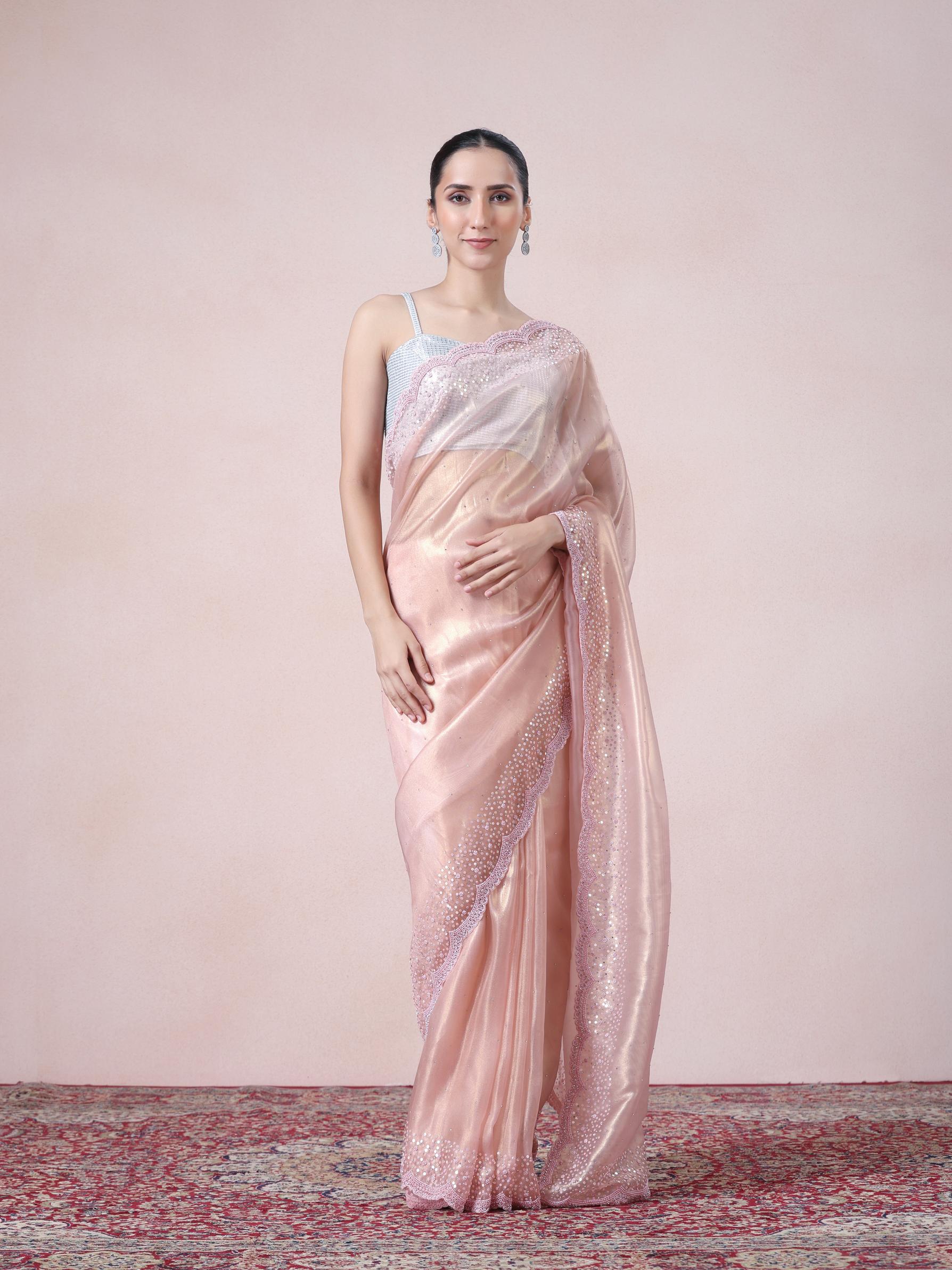 Twamev Women Subtle Luxury Pink Organza Saree