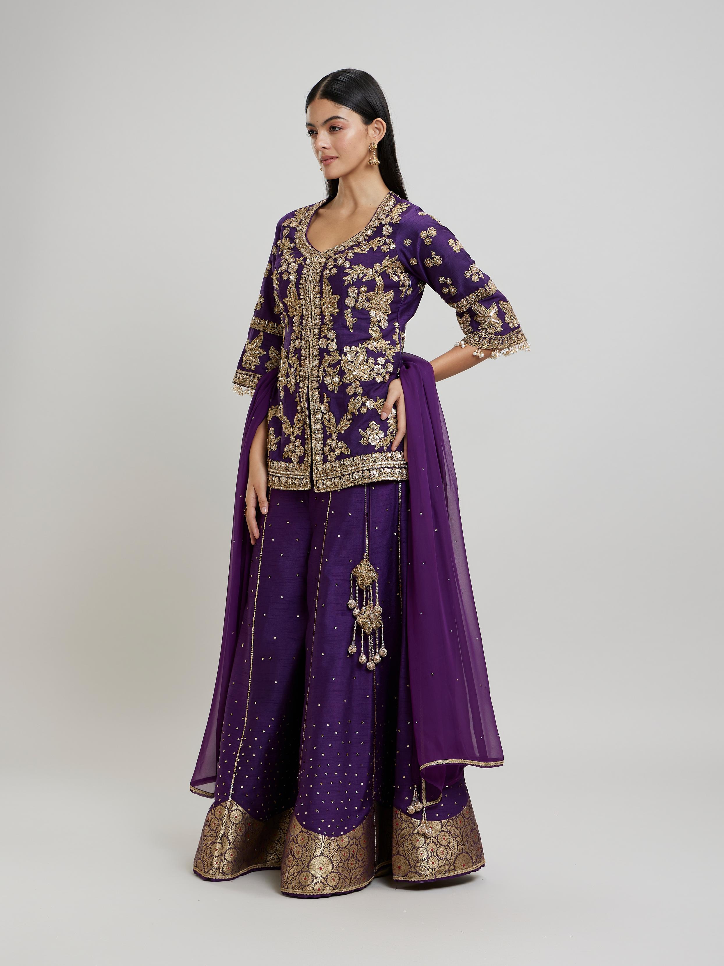 Twamev Women Lavish Purple Drawl Suit Ensemble Stitched Suit