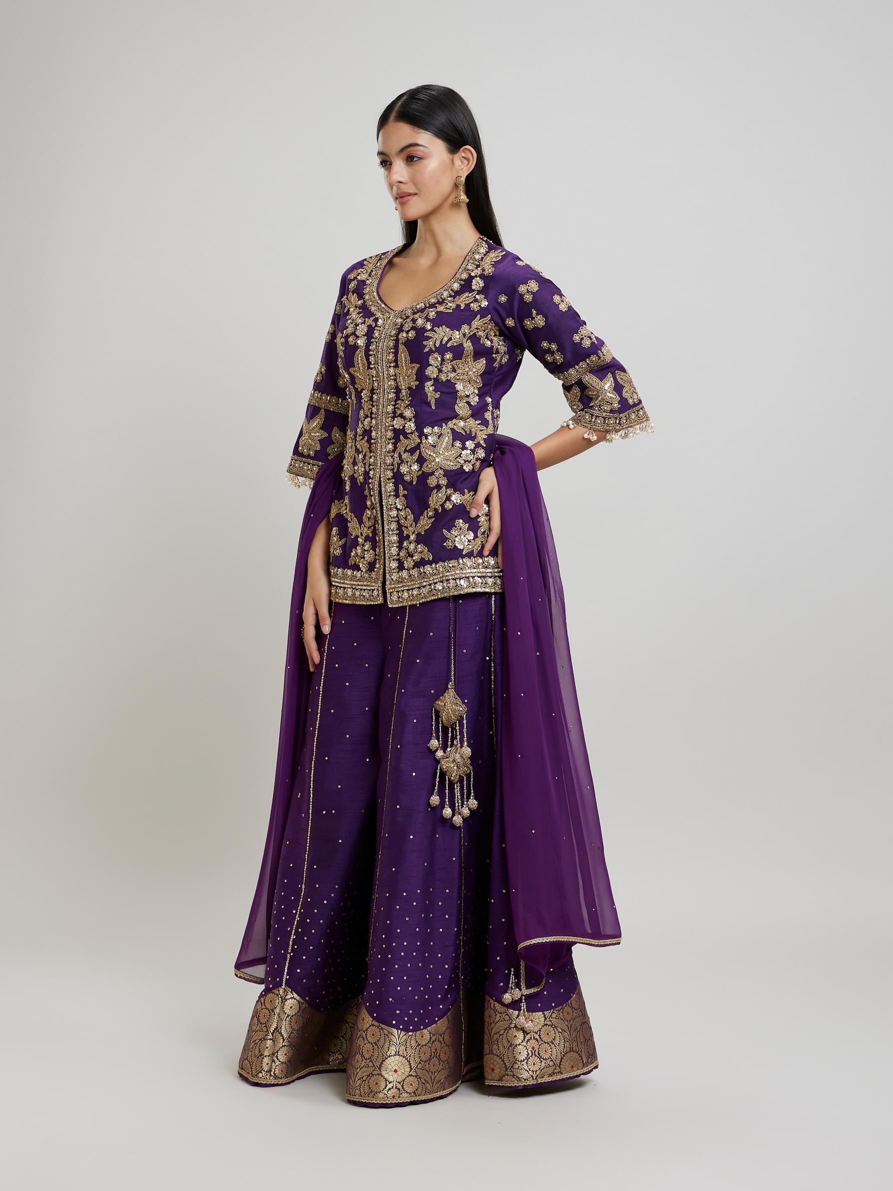 Twamev Women Lavish Purple Drawl Suit Ensemble Stitched Suit