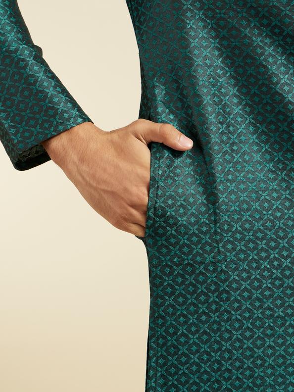 Diwas Men Bottle Green Lattice Patterned Kurta