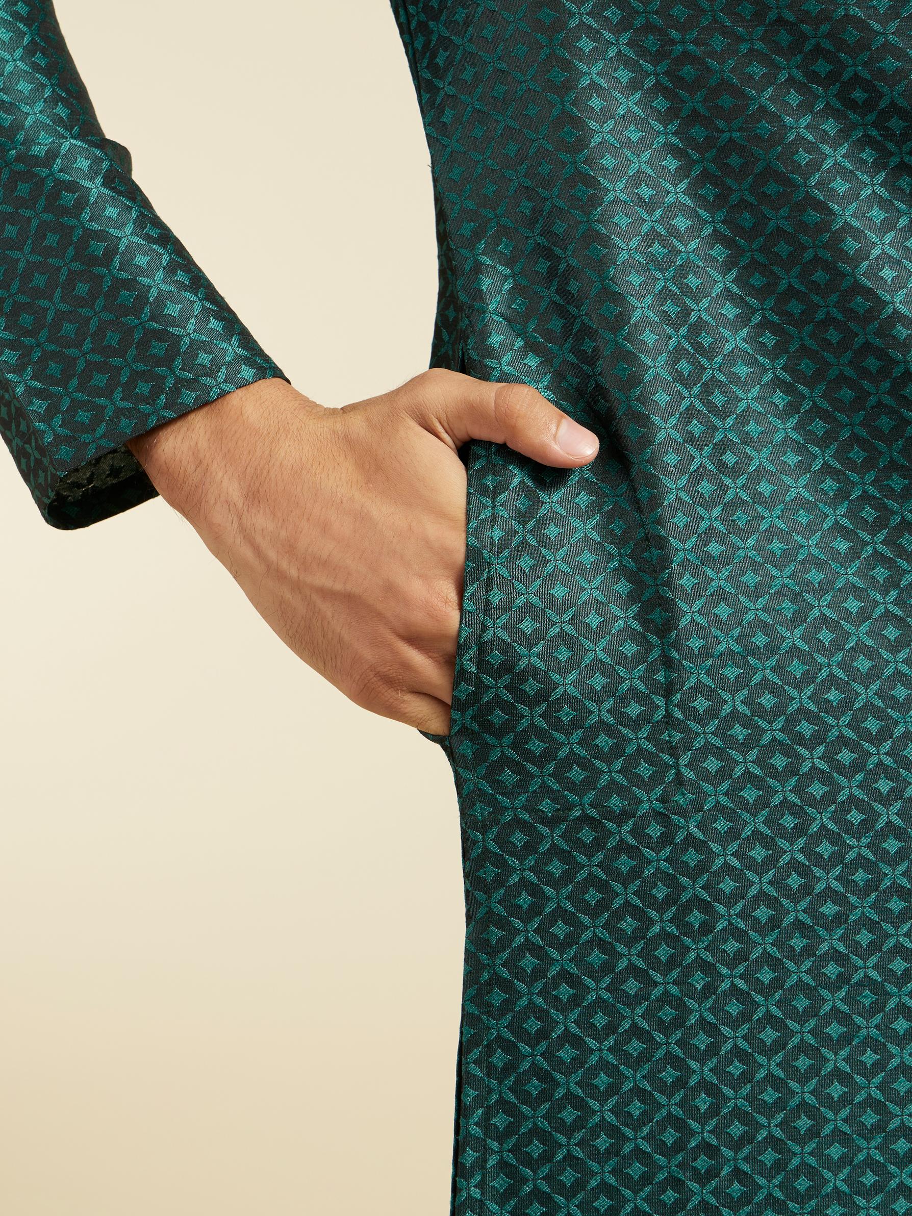 Diwas Men Bottle Green Lattice Patterned Kurta