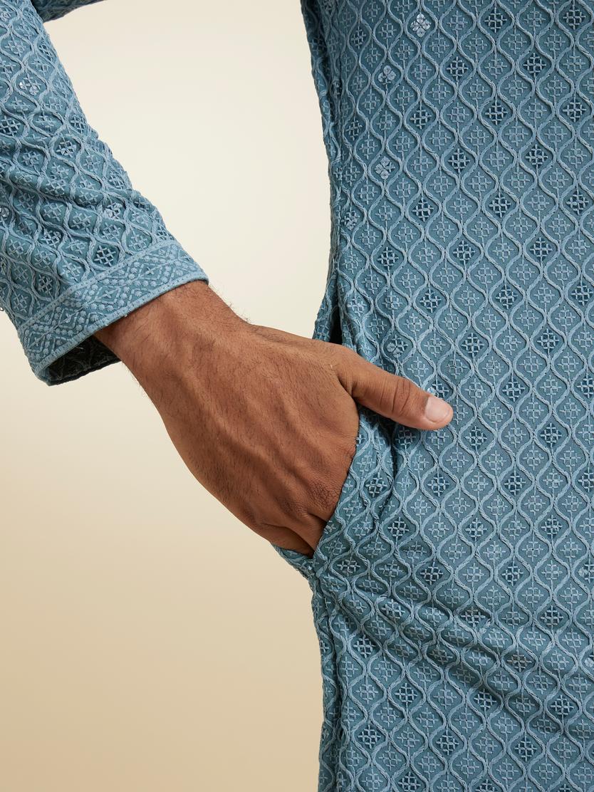 Diwas Men Greyish Blue Vibrance Kurta Pajama