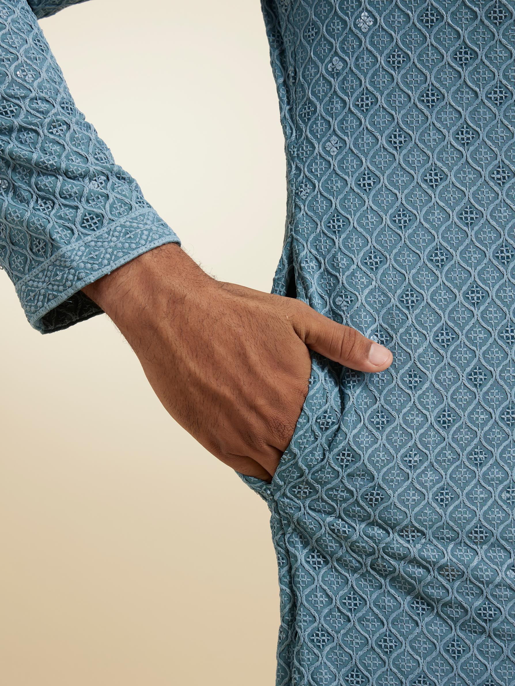 Diwas Men Greyish Blue Vibrance Kurta Pajama