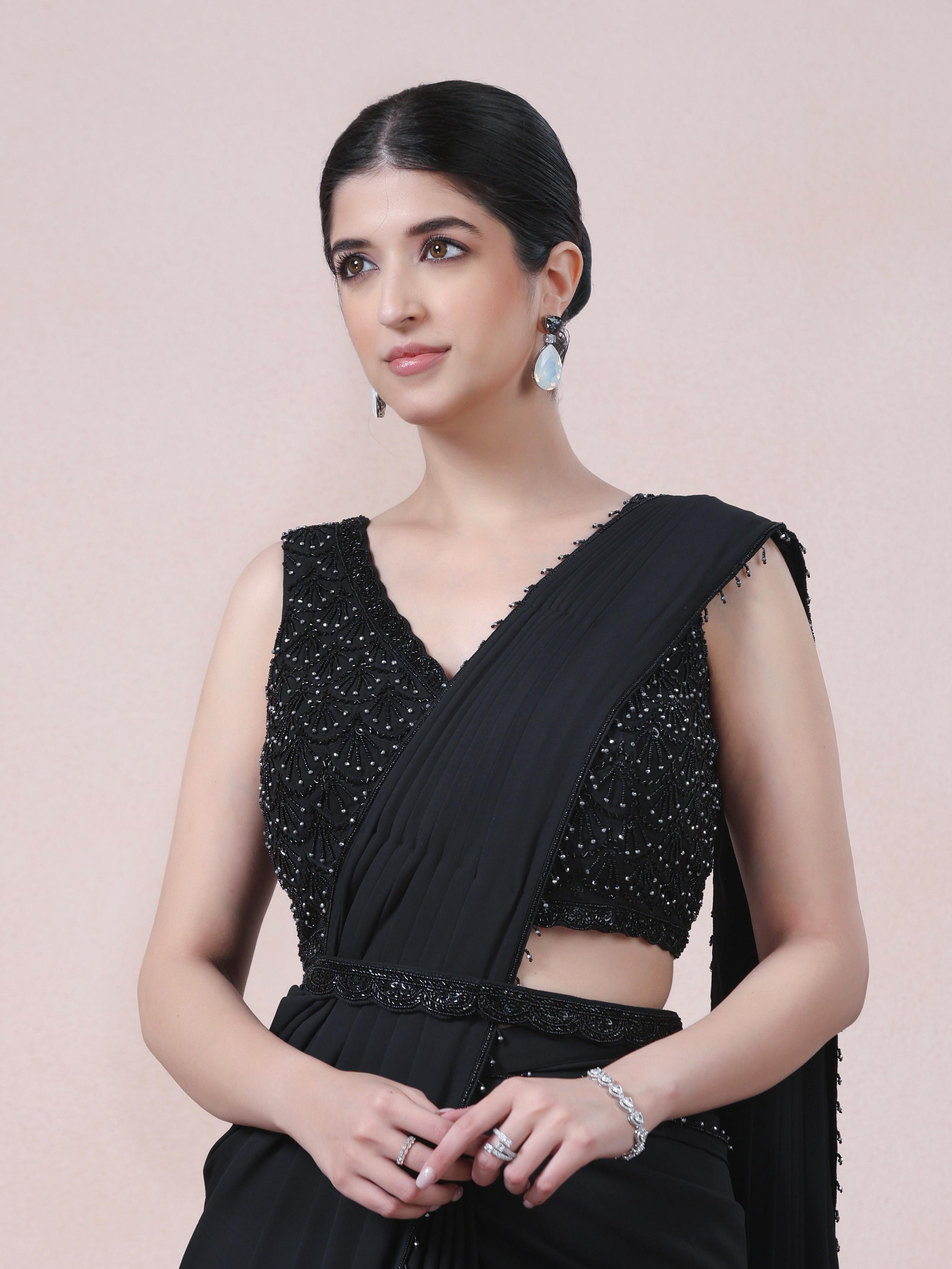 Twamev Women Timeless Black Beauty Georgette Saree