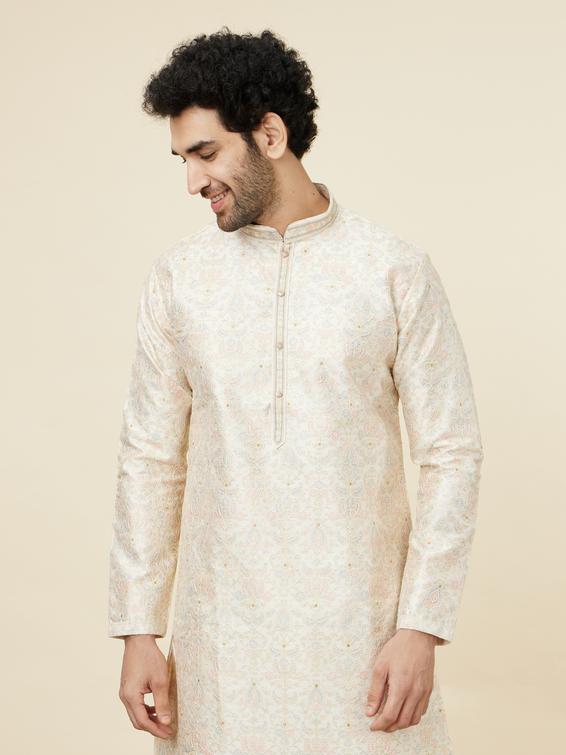 Twamev Men Beige Blossom Kurta Set
