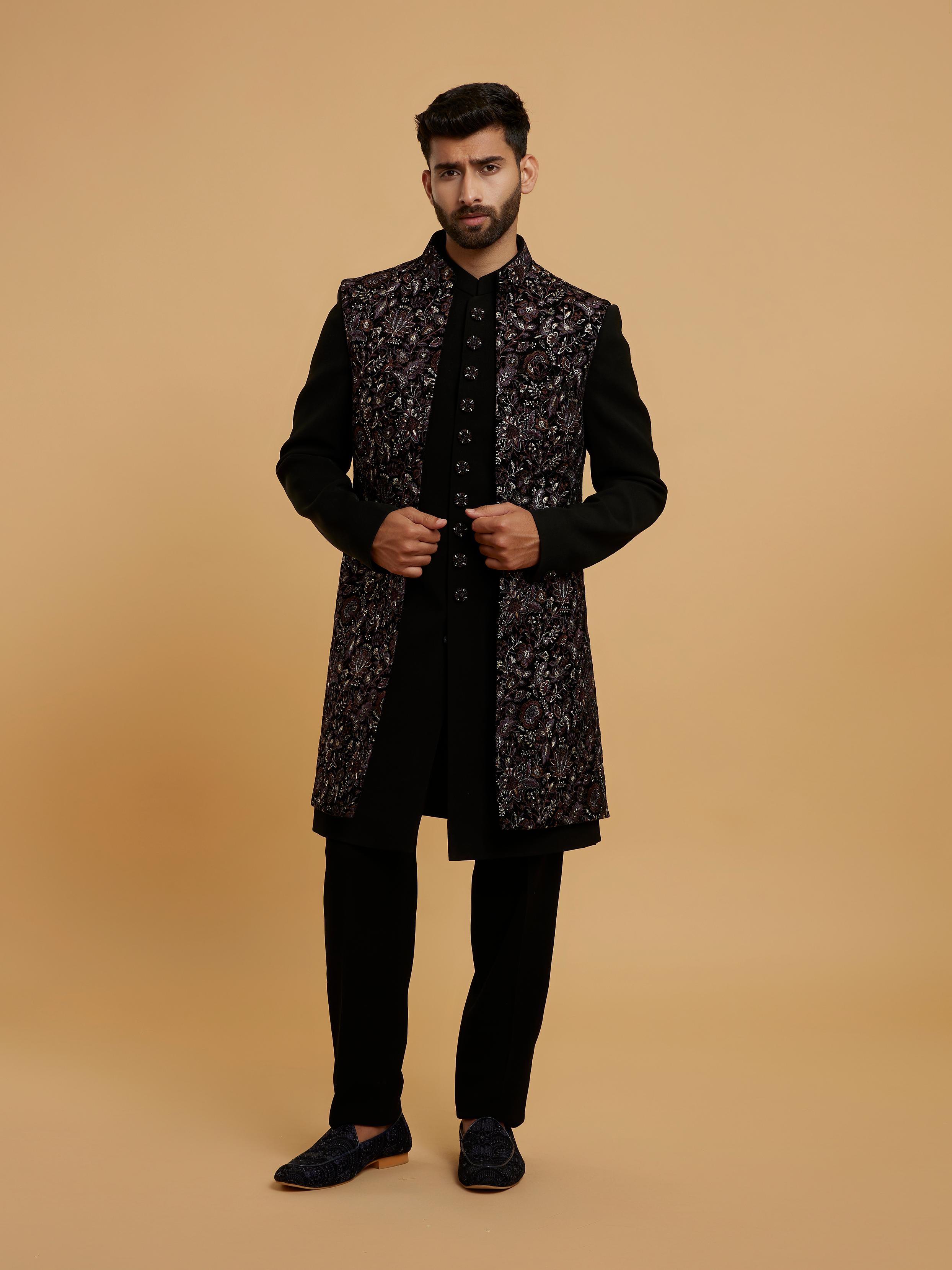 Twamev Men Black Velvet Panache Indo Western
