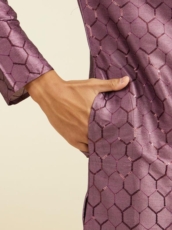 Diwas Men Plum Purple Honeycomb Patterned Kurta with Sequin Work