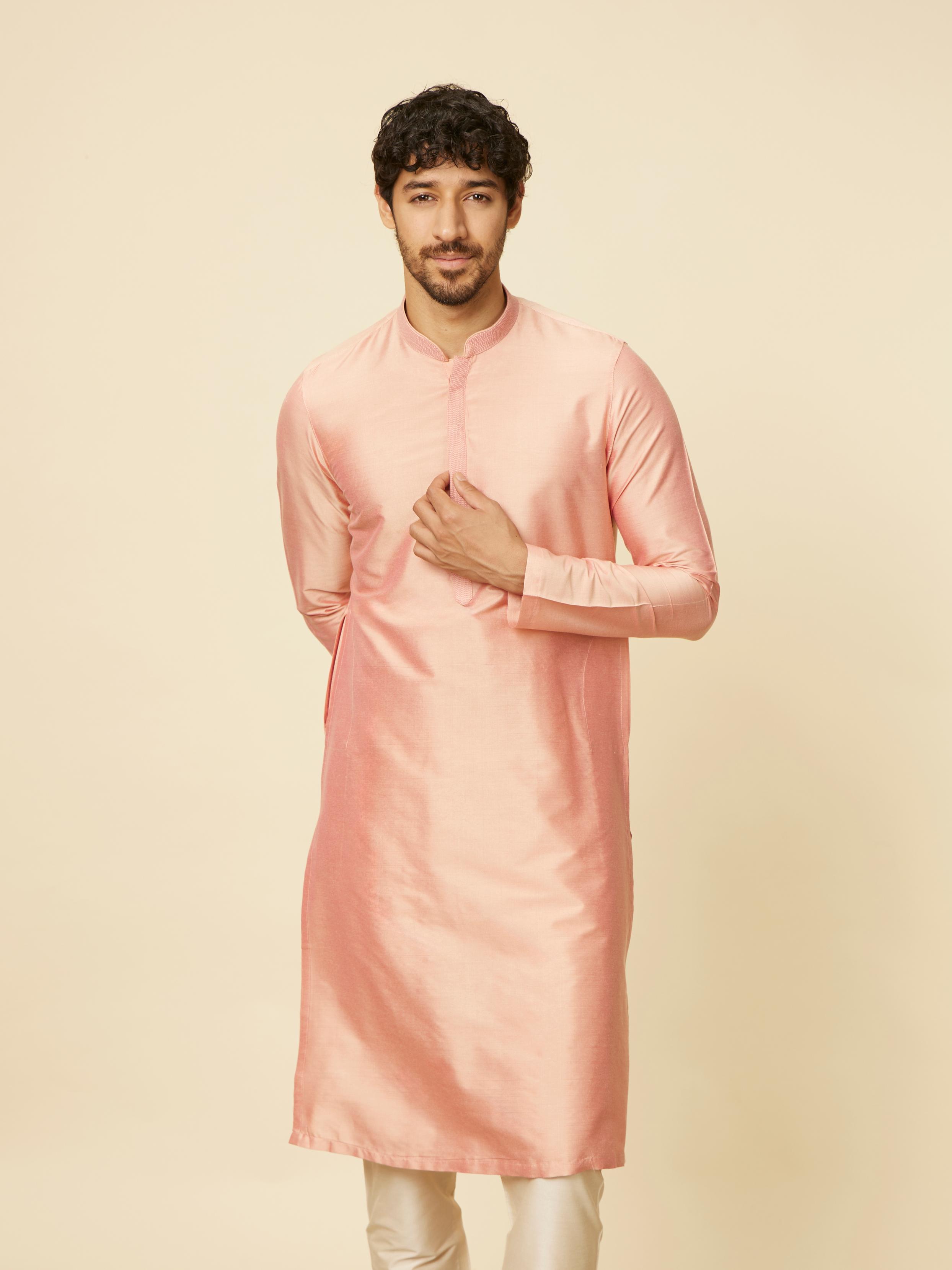 Twamev Men Peach Bandhgala Kurta Set
