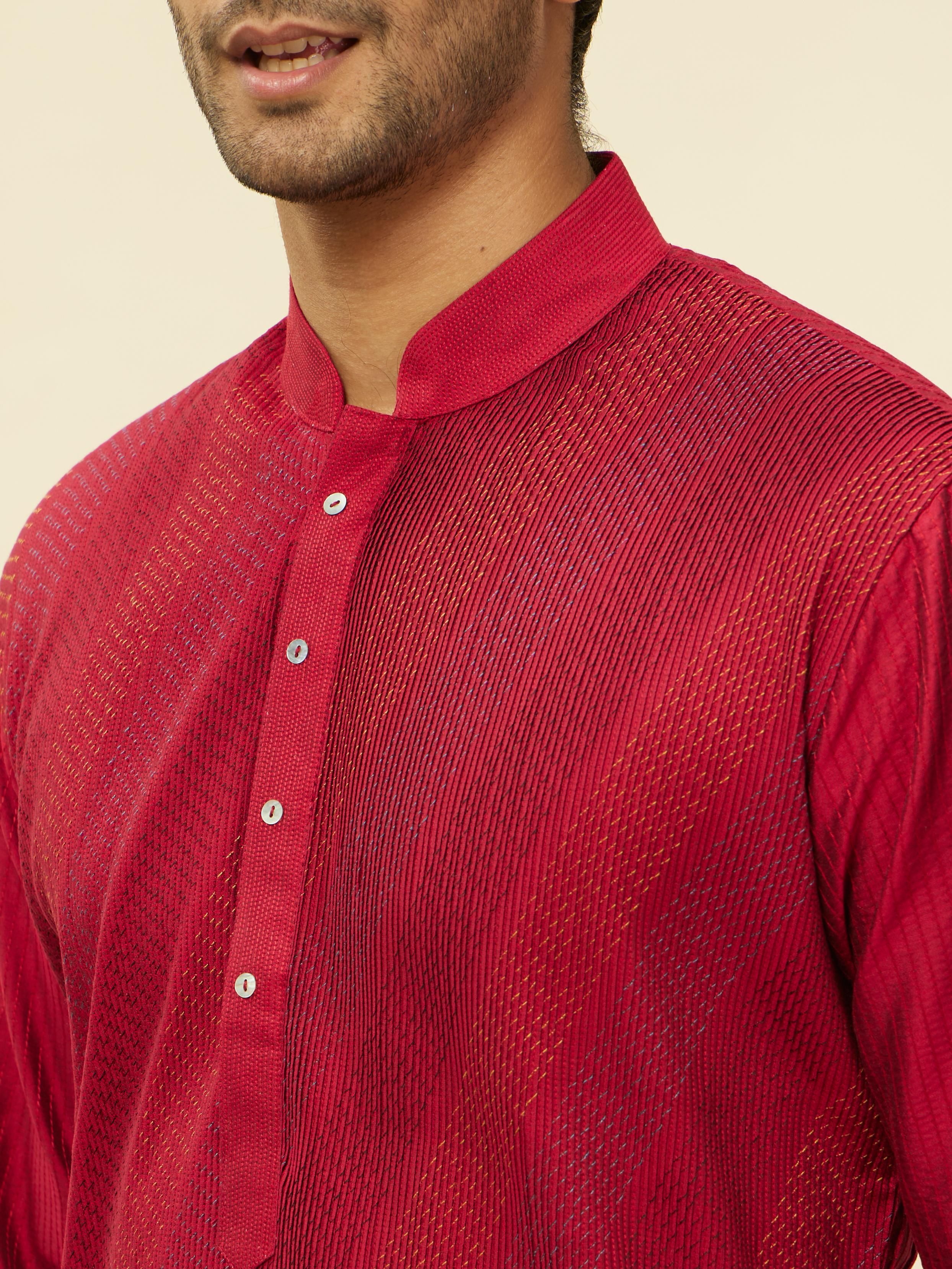 Twamev Men Timeless Red Pintex Elegance Kurta Set