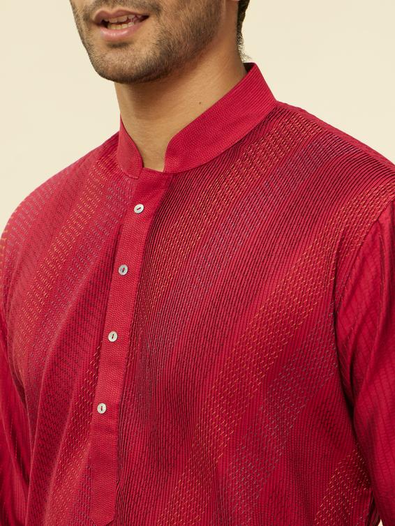 Twamev Men Timeless Red Pintex Elegance Kurta Set