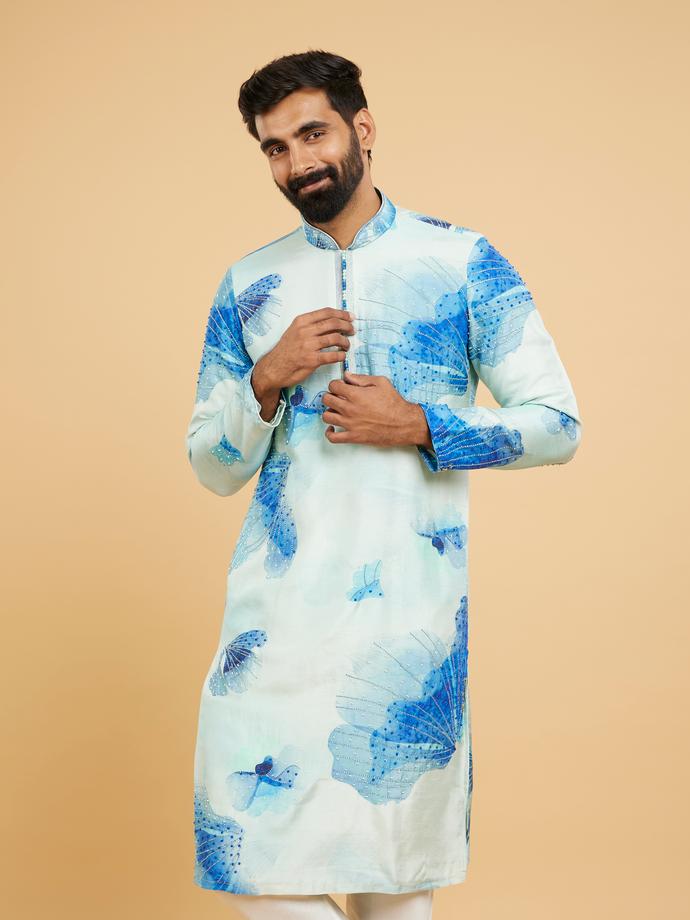 Twamev Men Light Blue Festive Kurta Pajama
