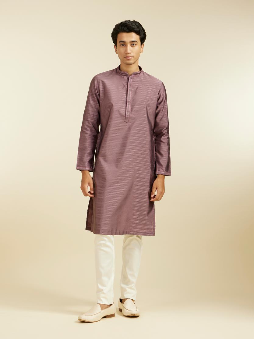 Diwas Men Bright Lilac Honeycomb Self Patterned Kurta