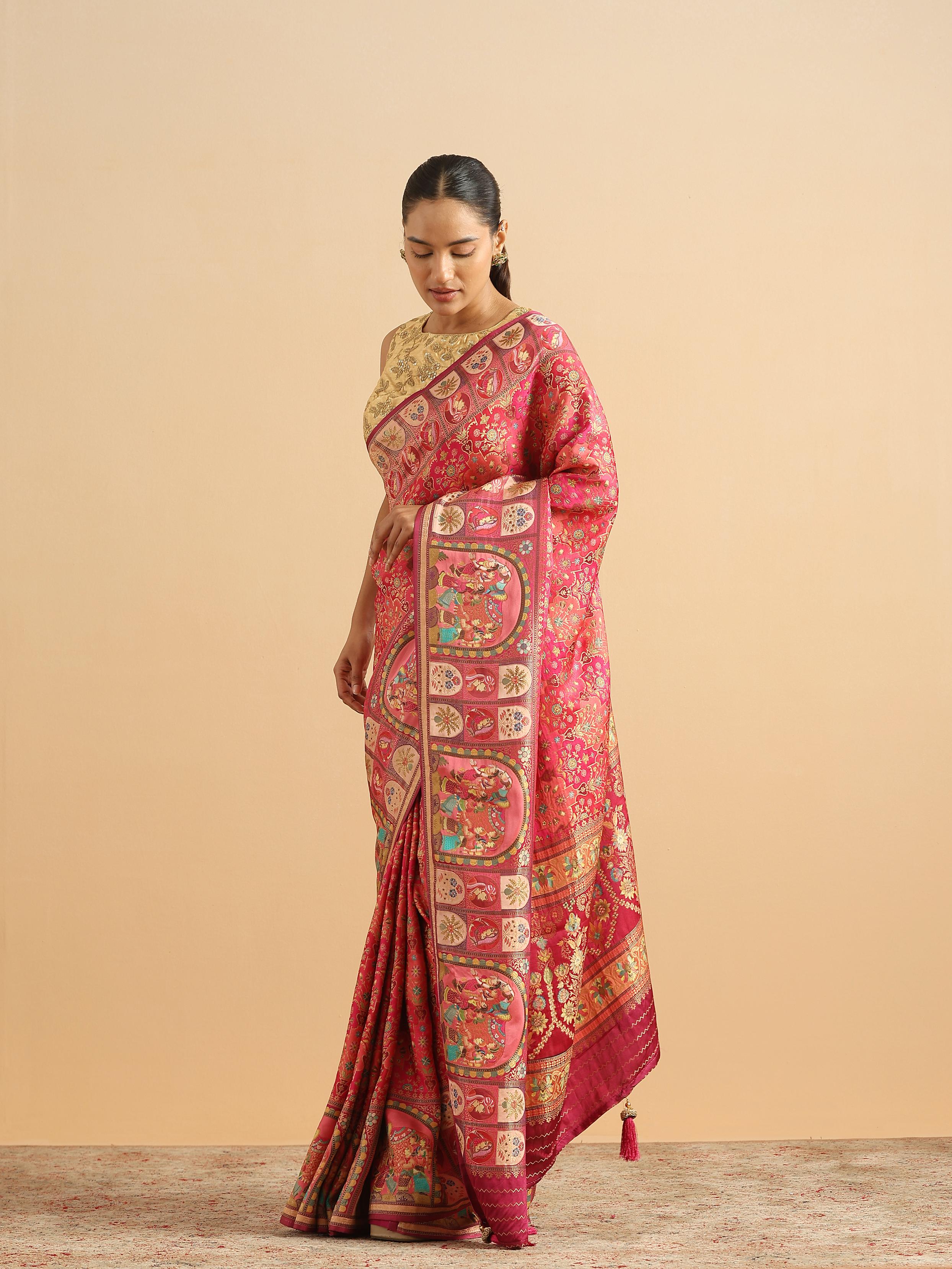 Twamev Women Royal Blossom Rani Pink Saree