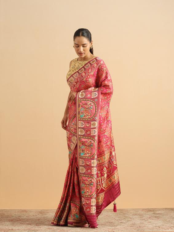 Twamev Women Royal Blossom Rani Pink Saree