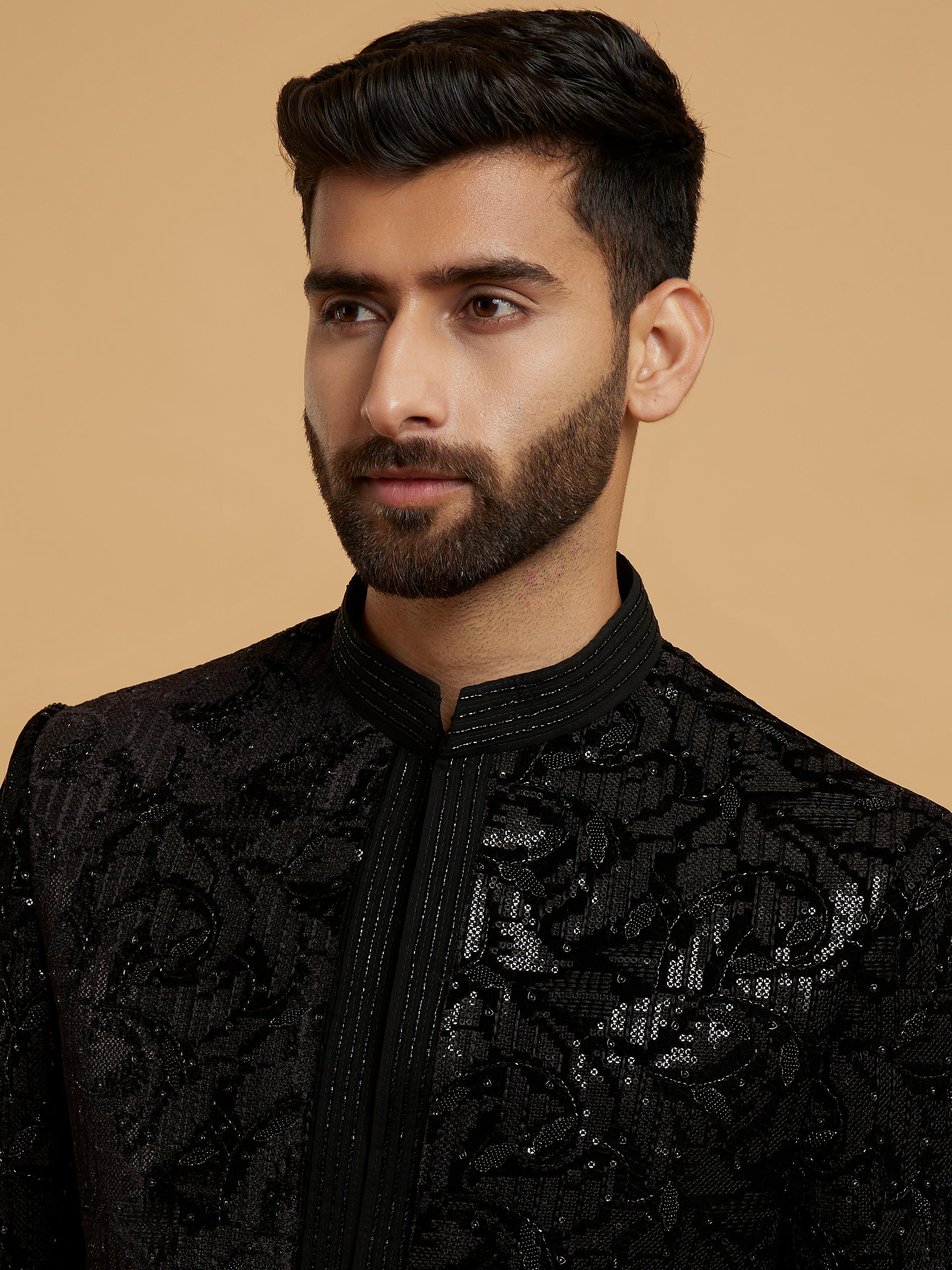 Twamev Men Velvet Galore Black Indo Western