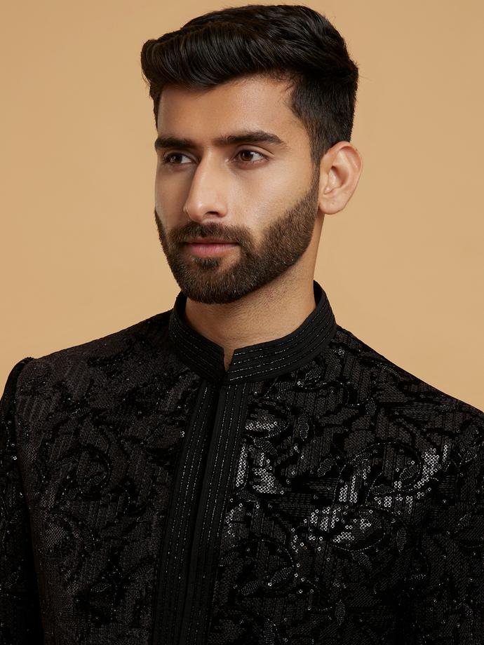 Twamev Men Velvet Galore Black Indo Western