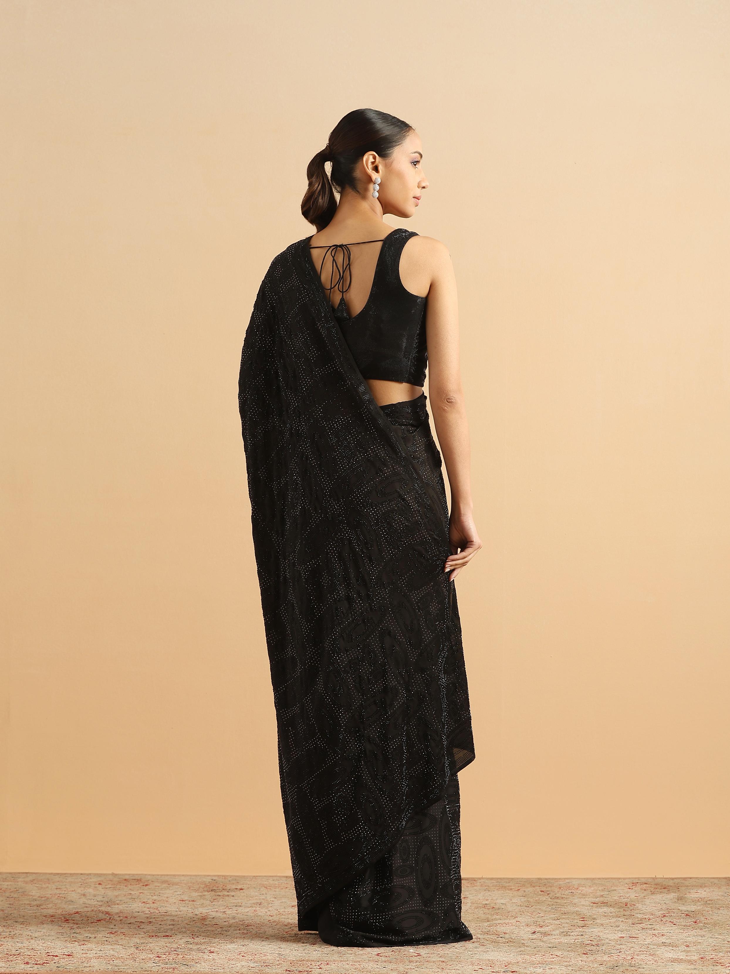Twamev Women Midnight Glamour Black Satin Saree