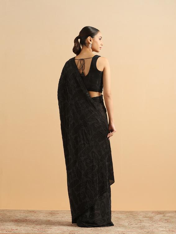 Twamev Women Midnight Glamour Black Satin Saree
