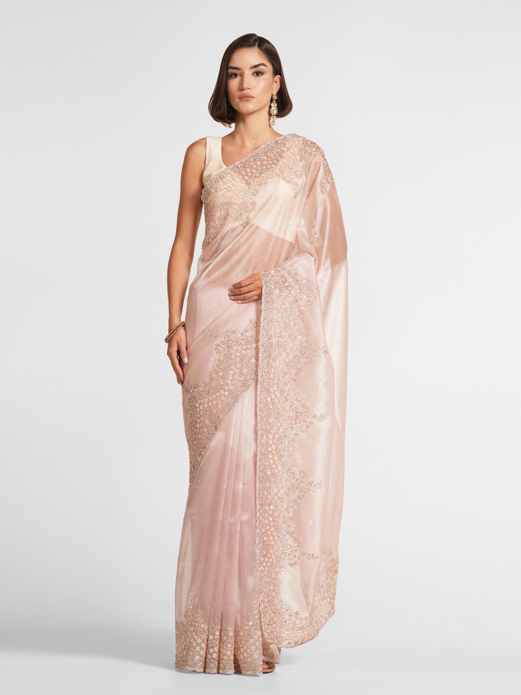 Twamev Women Elegant Dark Cream Organza Saree
