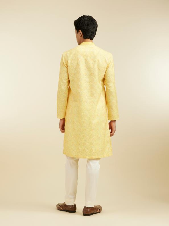 Diwas Men Lemon Yellow Circular Printed Kurta