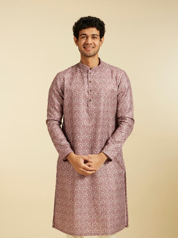 Diwas Men Dusty Pink Diamond Printed Kurta