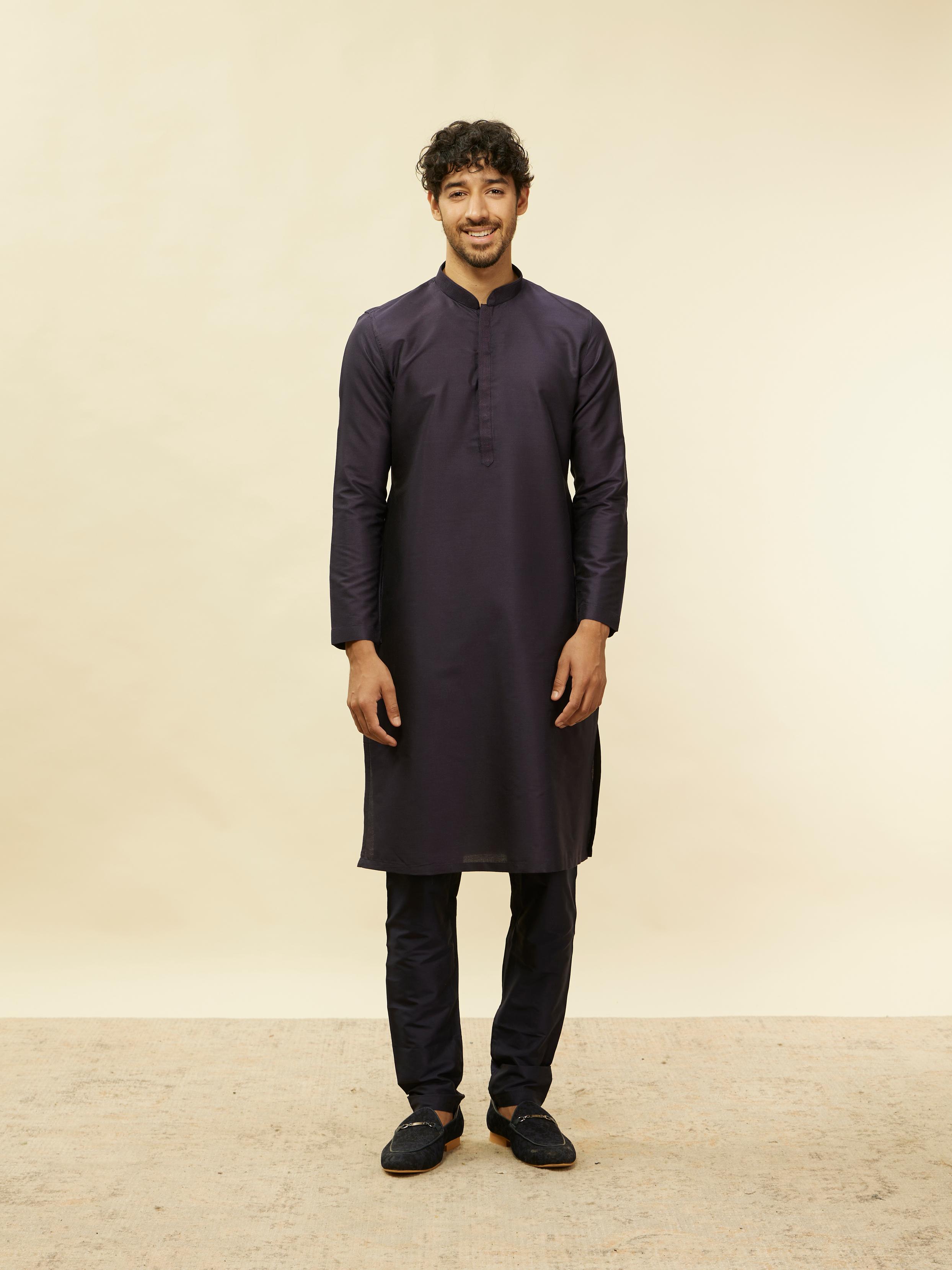 Twamev Men Elegant Blue Mandarin Collar Kurta Set
