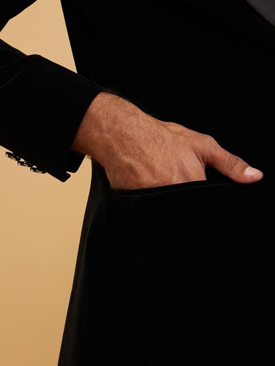 Twamev Men Luxurious Black Velvet Suit Set
