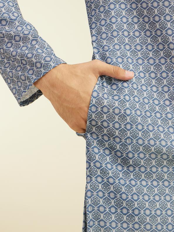 Diwas Men Oxford Blue Jaal Patterned Kurta