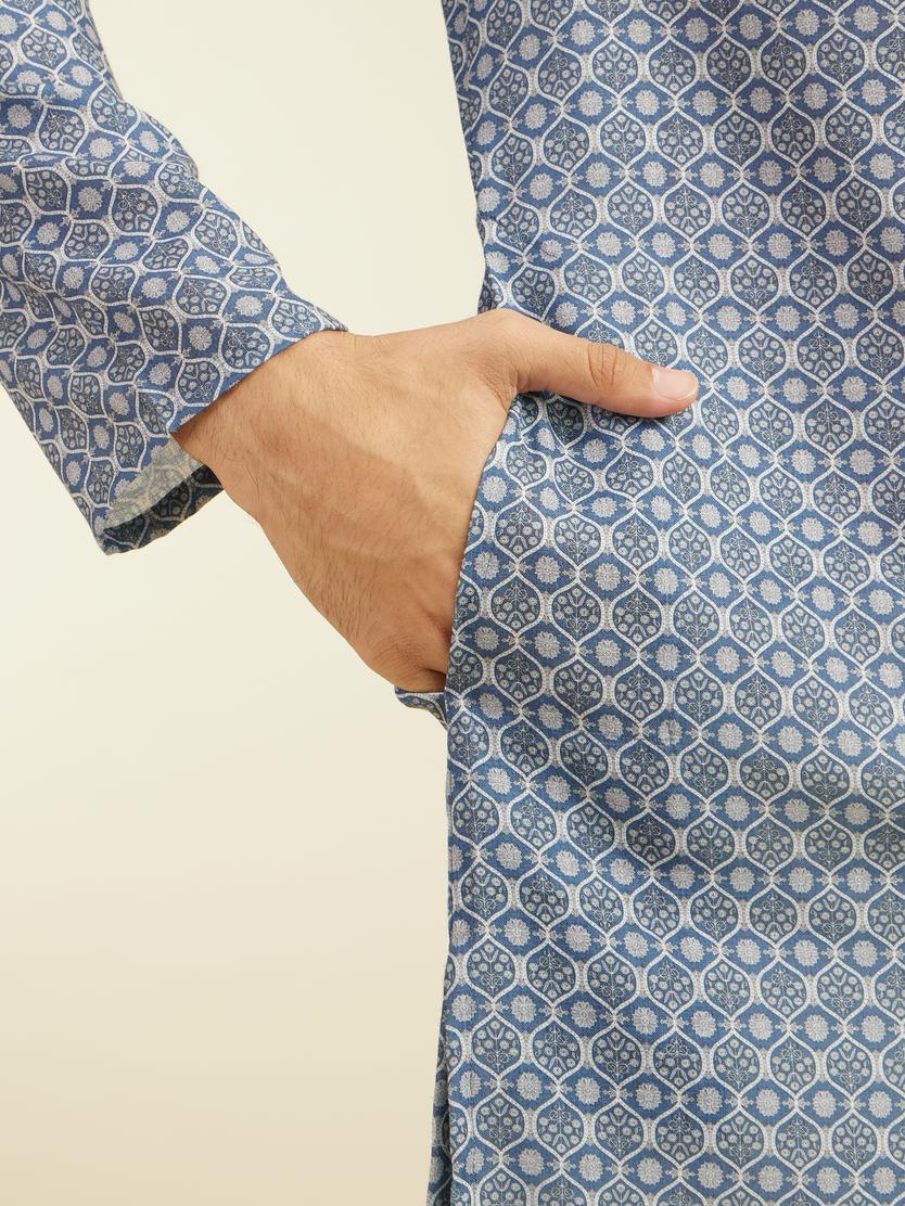 Diwas Men Oxford Blue Jaal Patterned Kurta