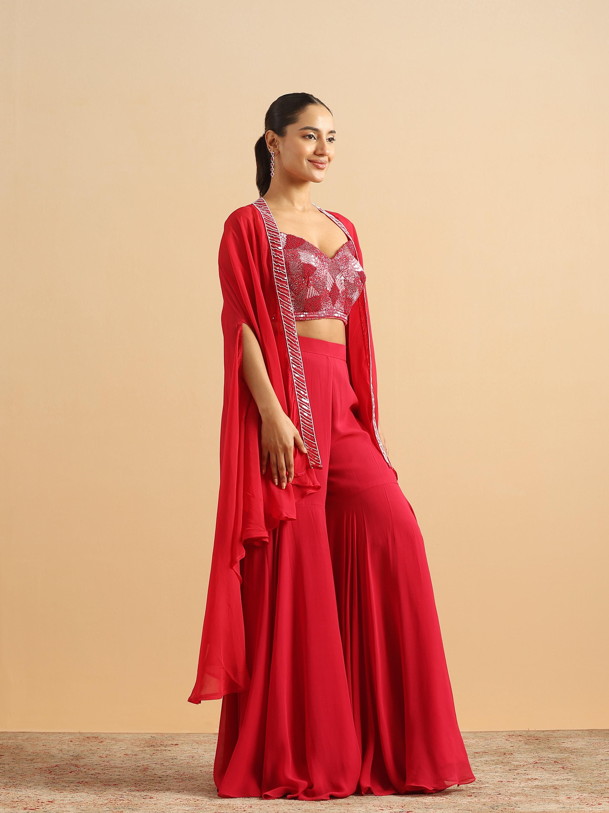 Twamev Women Glamorous Red Partywear Suit