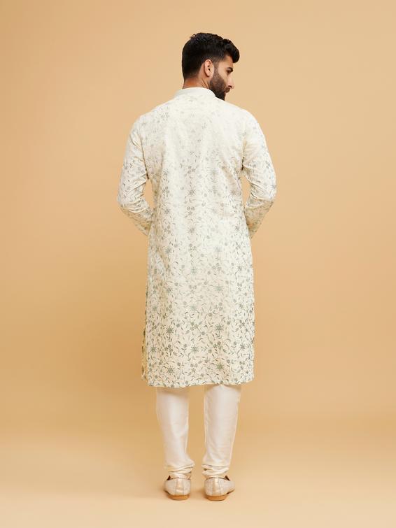 Twamev Men Exquisite Cream and Green Kurta Pajama