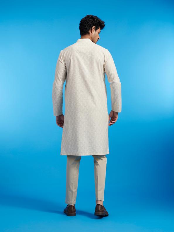 Diwas Men Cream Beige Harlequin Printed Kurta