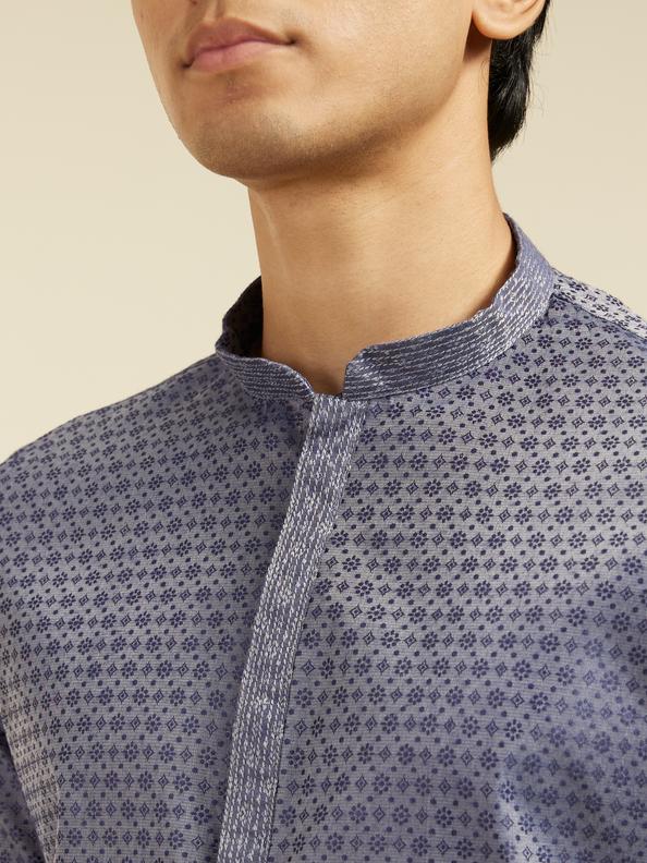 Diwas Men Oxford Blue Kurta with Circular Buta Motifs