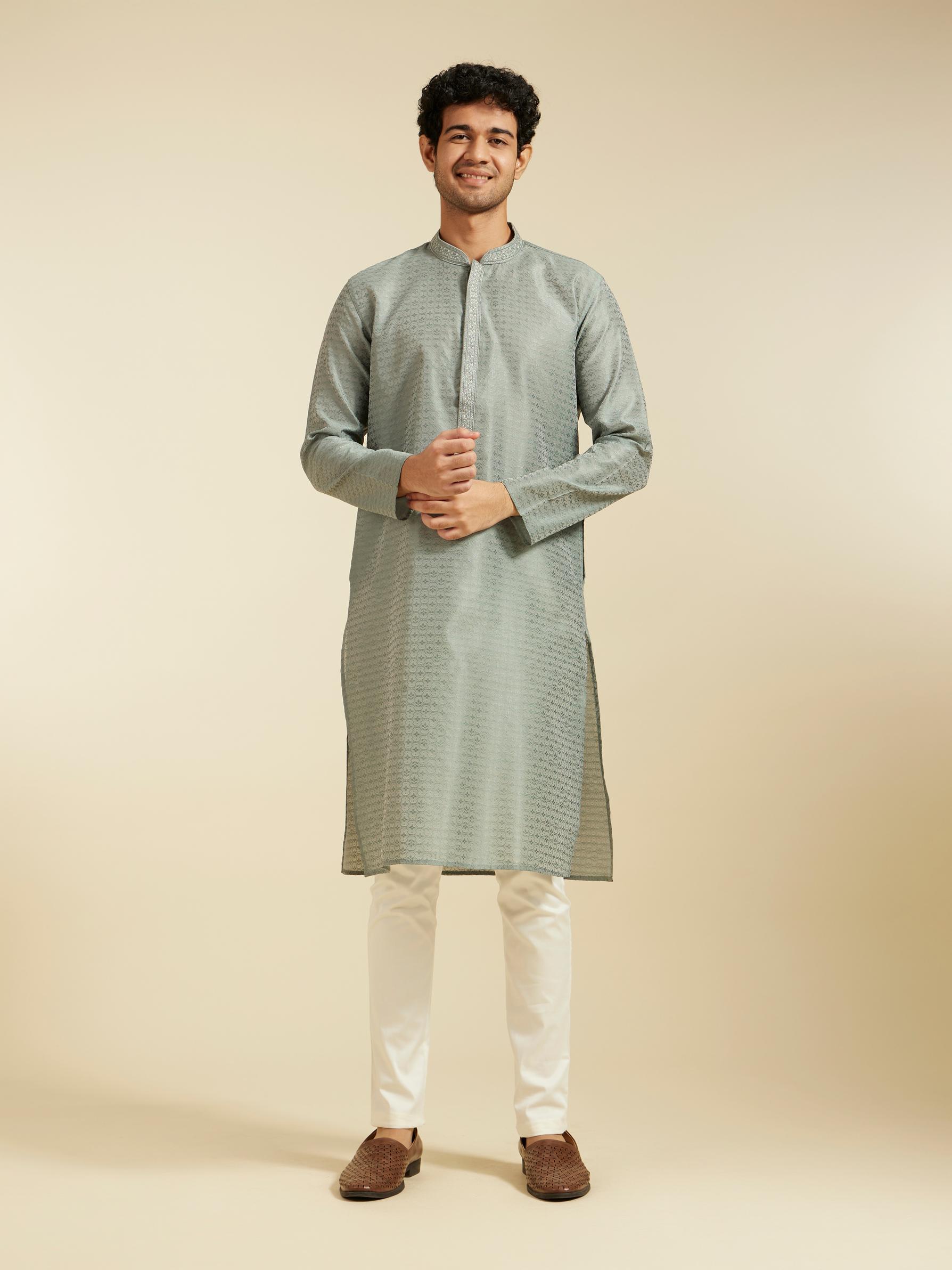 Diwas Men Pista Green Buta Jaal Patterned Kurta